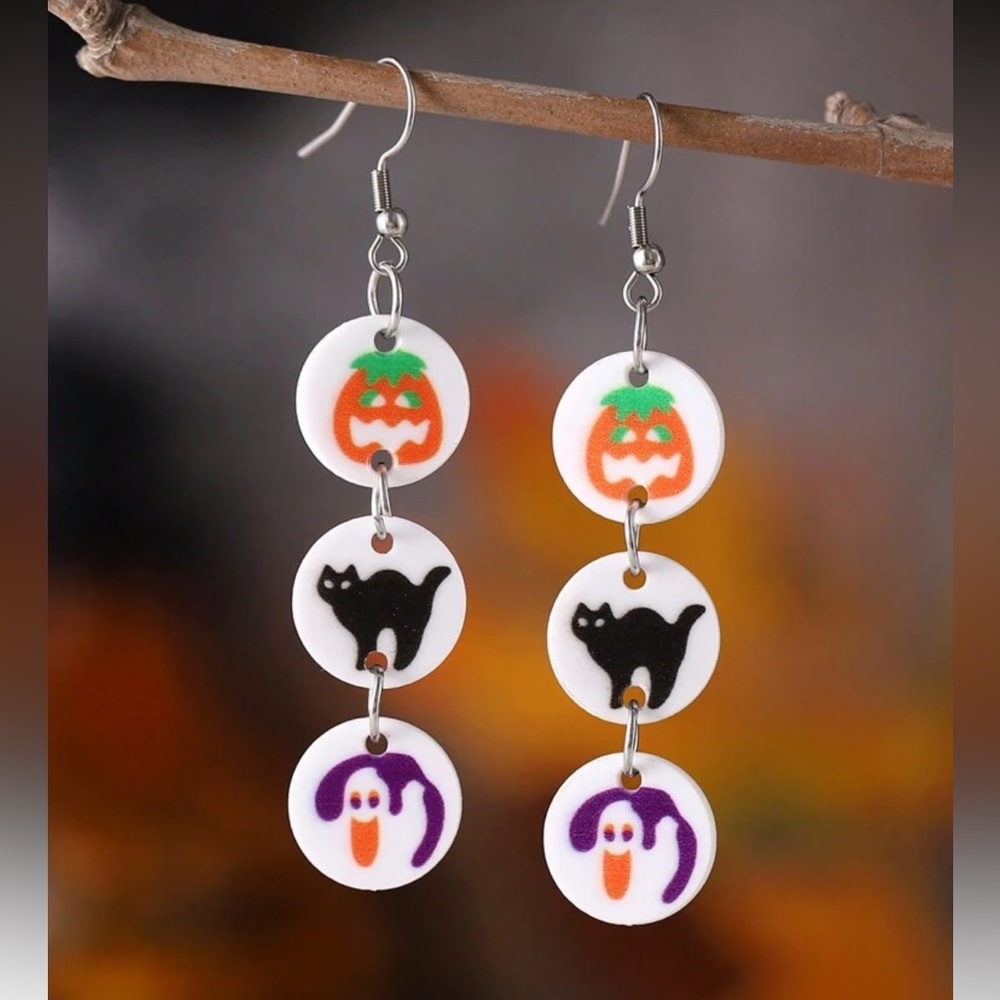 Pillsbury Halloween Sugar Cookie Earrings: Pumpkin, Black Cat & Ghosts NWT - Picture 1 of 3
